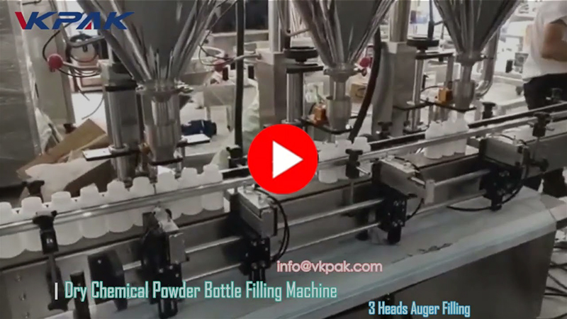 Automatisk påfyldningsmaskine til pulverflaske med tre hoveder