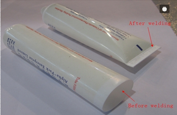 welding samples from ultrasonic tubes sealer svejsning med samples.jpg